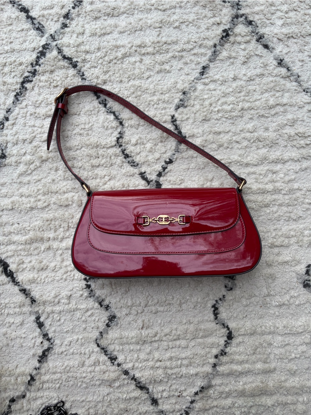Sam Edelman Red Patent Leather Shoulder Bag with Gold Hardware